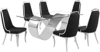 78" x 42" Clear Glass Dining Set w Boucle Fabric Chairs