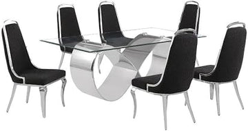 78" x 42" Clear Glass Dining Set w Boucle Fabric Chairs