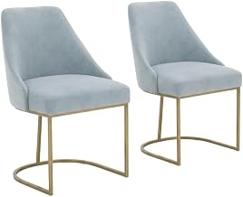 Starlight Canyon Home Blue Velvet Dining Chair Set of 2, Steel Frame, Brushed Gold Finish, Transitional Style, Foam Cushions, Reversible Seat Not Included