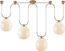 Troy Lighting Jove 4-Light Linear Chandelier | Patina Brass Finish | Cloud Seeded Glass Shades | Jewelry-Inspired Sculptural Linear Ceiling Light | Adjustable Braided Cords | 58"L x 16.5"H | F7558-PBR