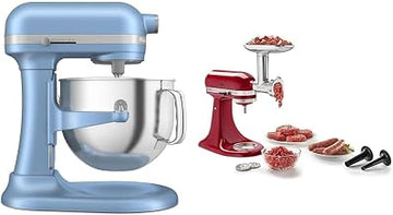 KitchenAid 7 Quart Bowl-Lift Stand Mixer, Blue Velvet & KSMMGA Metal Food Grinder Attachment, Silver