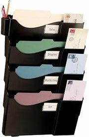 Officemate Grande Central Wall Filing System, Four Pockets, 16 5/8 x 4 3/4 x 23 1/4, Black