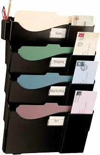 Officemate Grande Central Wall Filing System, Four Pockets, 16 5/8 x 4 3/4 x 23 1/4, Black