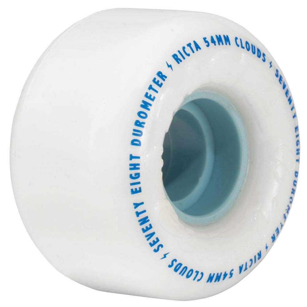 Ricta 54mm Clouds White 78a Skateboard Wheels by RICTA WHEEL DYNAMICS – 54mm, Urethane, White/Blue, Pack of 4, Model RIWCL002