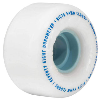 Ricta 54mm Clouds White 78a Skateboard Wheels by RICTA WHEEL DYNAMICS – 54mm, Urethane, White/Blue, Pack of 4, Model RIWCL002