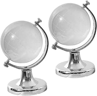 KESYOO 2Pcs Crystal Globe Decorative World Map Sphere Miniature Geography Desk Ornament with Solid Base for Office Home Entryway Table Display