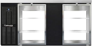 BBC69-GD-PT Two Section Glass Door Refrigerated Pass-Thru Back Bar Cooler, 69"W x 34-3/4"H, Black Exterior
