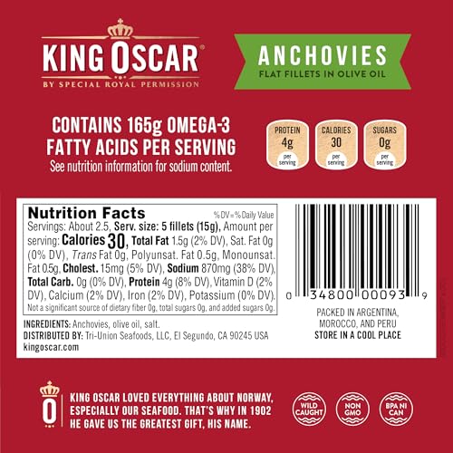 King Oscar Olive Oil / 2 Ounce (Pack of 18) / 18 Anchovies