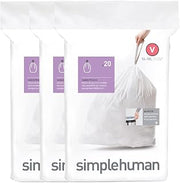 simplehuman Code V 60 Count, Dispenser Pack Custom Fit Liners, Drawstring Trash Bags, 16-18 Liter / 4.2-4.8 Gallon, White