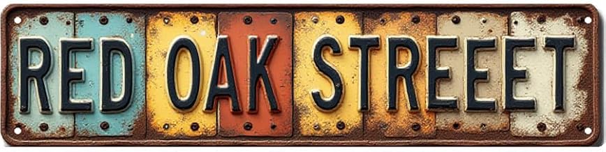 Wall Decor 16 * 4 Inches "RED OAK STREET" "Color Symbol" "Road Trim" Garden Patio Fence Sturdy Coating