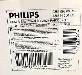 PHILIPS 6 Pieces 426544 CDM70PAR30L/FL40/930-ELITE PAR30L Metal Halide Lamp 73 Watt E26 Medium Base 4510 Lumens 92 CRI 3000K Warm White MasterColor CDM-R Elite