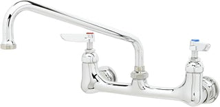 T&S Brass B-2342 Double Pantry Faucet, Wall Mount, 8-Inch Centers, 10-Inch Swing Nozzle, Lever Handles