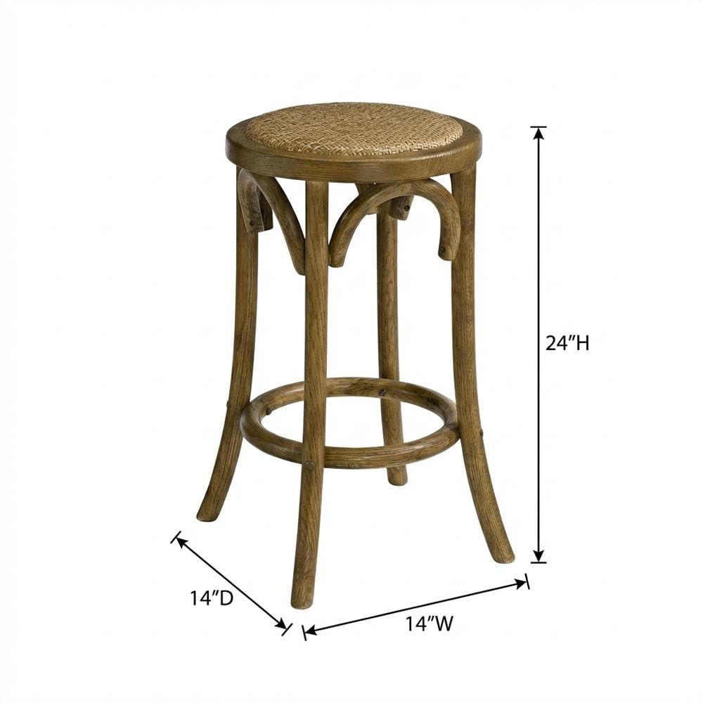 Walnut Backless Counter Stool by Furnifact – Elm Wood, Rattan, Elm, Brown