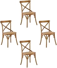 Furnifact Wooden Dining Side Chair Set of 4, Upholstered Kitchen Chairs for Dining Table and Dining Room Set, Walnut