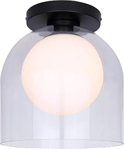 Canarm Pelia 1-Light Flush Mount Ceiling Light, 12-Inch Matte Black Finish with Glass Shade, Modern Lighting for Entryway, Hallway or Bedroom