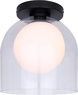 Canarm Pelia 1-Light Flush Mount Ceiling Light, 12-Inch Matte Black Finish with Glass Shade, Modern Lighting for Entryway, Hallway or Bedroom
