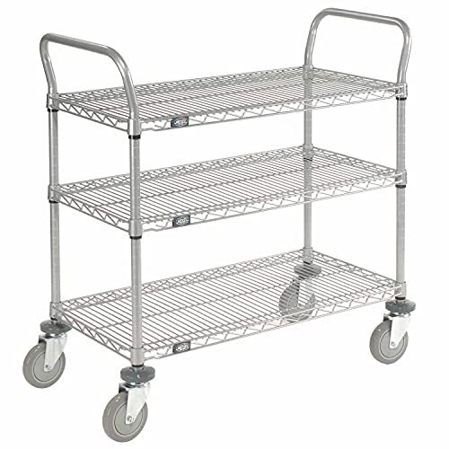 Wire Shelf Utility Cart by Nexel – 24"L x 24"W x 38"H, 12-Gauge Powder Coated Steel, Silver Epoxy Powder, Model 2436P3EP
