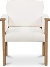 Bauer Dining Chair, Solid Oak, Oil-Finished, Padded Arms, Polyester Upholstery, Cream