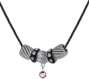 Crystal Light Pink Channel Drop Black Beaded Necklace, 18"+2"