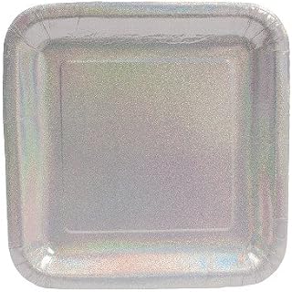 Creative Converting 420800 Glitz Silver 9 inch Prismatic Square Dinner Plates 96 Counts