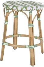 Ballito 24 in. Seat Height Oval Rattan Counter Stool - White and Green