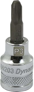 Dynamic Tools 3/8" Drive Phillips Head, Ph#3 Bit Standard Length, Chrome Finish Socket