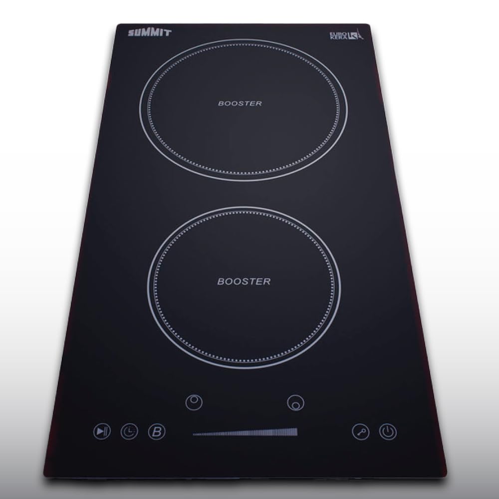 Summit 12" 2 zone Electric Cooktop. 208-240V Induction Cooktop by Summit Appliance – 12 Inch, Ceramic Glass, Black, Model SINC2B230B