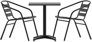 Flash Furniture Aluminum Slat Back Square Bistro Table with 2 Chairs, Black | Indoor/Outdoor Use, Black Slat Back Chairs