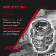 E-Z LOK #10-24 Internal Threads, 0.512" Length / Silver / 13mm Length Externally Threaded Inserts