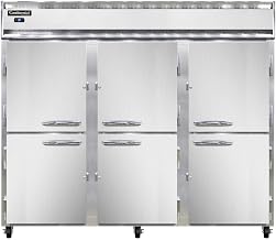 3RES-SA-HD Extra-Wide Three Section Reach In Refrigerator, 85-1/2"W, Shallow Depth, Stainless Exterior & Half-Height Doors