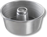 Chicago Metallic Angel Food/Tube Cake Pan, 128 oz. | 128 oz., 9-3/8" dia. x 4" deep, nesting ring in tube, solid bottom, 15 gauge aluminum, plain