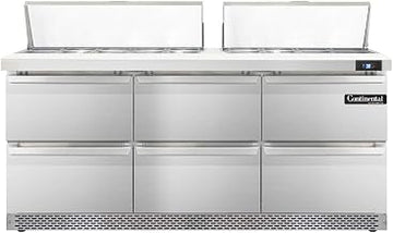 SW72-18C-FB-D Sandwich Unit, 72" W, With 18 Pan Top Openings, Front Breathing, Six Drawers & 19" Cutting Board