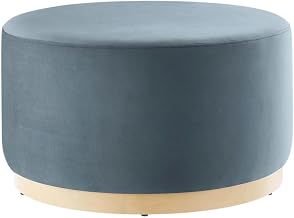Blue 29-Inch Performance Velvet Upholstered Ottoman, Stylish Outdoor Ottomans, Comfortable Seating, Durable Upholstery, Modern Design