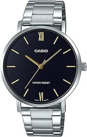 Casio MTP-VT01D-1B Men's Stainless Steel Minimalistic Black Dial 3-Hand Analog Watch