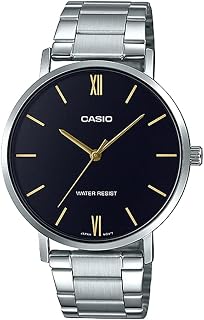 Casio MTP-VT01D-1B Men's Stainless Steel Minimalistic Black Dial 3-Hand Analog Watch