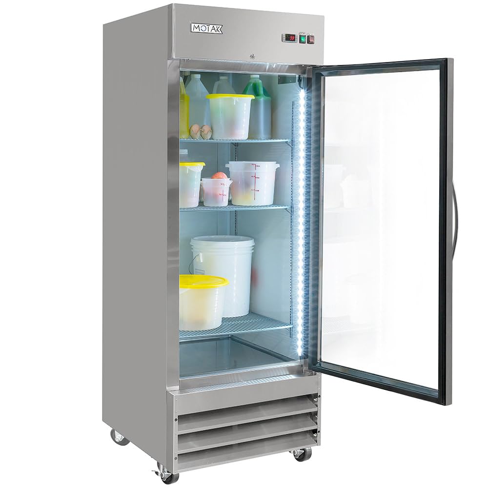 29" One Section Reach In Refrigerator - (1) Right Hinge Glass Door by MOTAK – 30.71x35.04x83.46, In Description, Check Images, Model MSD-1DR-BAL-27-G-X