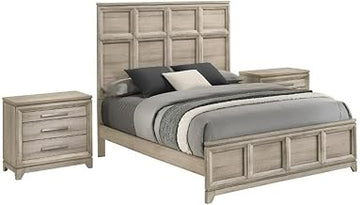 Grey-Beige Wood Bedroom Set with King Panel Bed