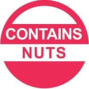 HUBERT Contains Nuts Labels Red Food Advisory Labels White Imprint - 1"Dia, 1000 Per Roll