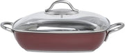 HUBERT Casserole Dish with Glass Lid Red Stainless Steel - 11" L x 11" W x 2 2/5" H