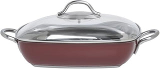 HUBERT Casserole Dish with Glass Lid Red Stainless Steel - 11" L x 11" W x 2 2/5" H
