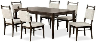 Furniture of America Percival Modern Solid Wood 7 Piece Rectangular Dining Table Set with Upholstered Chairs and Wegner Legs, Seats up to 6, for Home, Kitchen, Living Room, Dark Walnut