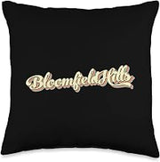Bloomfield Hills TShirt Retro Art Baseball Font Vintage Throw Pillow