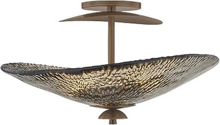 Alba 3-Light Semi Flush Mount Ceiling Fixture | Old World Brass Frame with Bronze Cast Glass Shades | Organic Sculptural Design for Bedroom, Entry or Dining Room | 559-20-OWB
