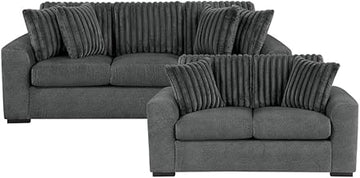 Lexicon Athena Textured Fabric Upholstered Love Seat in Dark Gray