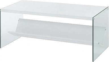 Furnifact Clear Glass Coffee Table with Shelf Contemporary Design Sturdy Frame Stylish Accent for Living Room Lightweight and Functional Furniture Piece