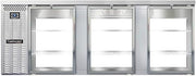 BBC90S-SS-GD-PT Three Section Glass Door Refrigerated Pass-Thru Back Bar Cooler, 90" W x 34-3/4"H, Stainless Steel Exterior & Shallow Depth