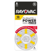 Size 10 Hearing Aid Batteries (6 Pack) by Rayovac – Yellow, Pack of 6, Model E302395500