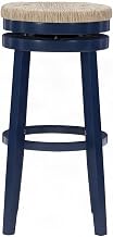 Furnifact Rubberwood Bar Stool with Handwoven Seagrass Swivel Seat, Bar Height Stools for Kitchen Island Chairs or Bar Stools, Blue