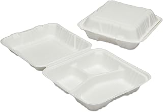 AbilityOne NSN6646909 - SKILCRAFT® Clamshell Hinged Lid To Go Food Containers - 9 in x 9 in x 3 in - 3 Compartment