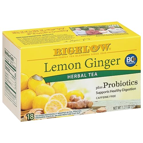 Bigelow Tea Lemon Ginger plus Probiotics / 18 Count (Pack of 6) / 6 Herbal